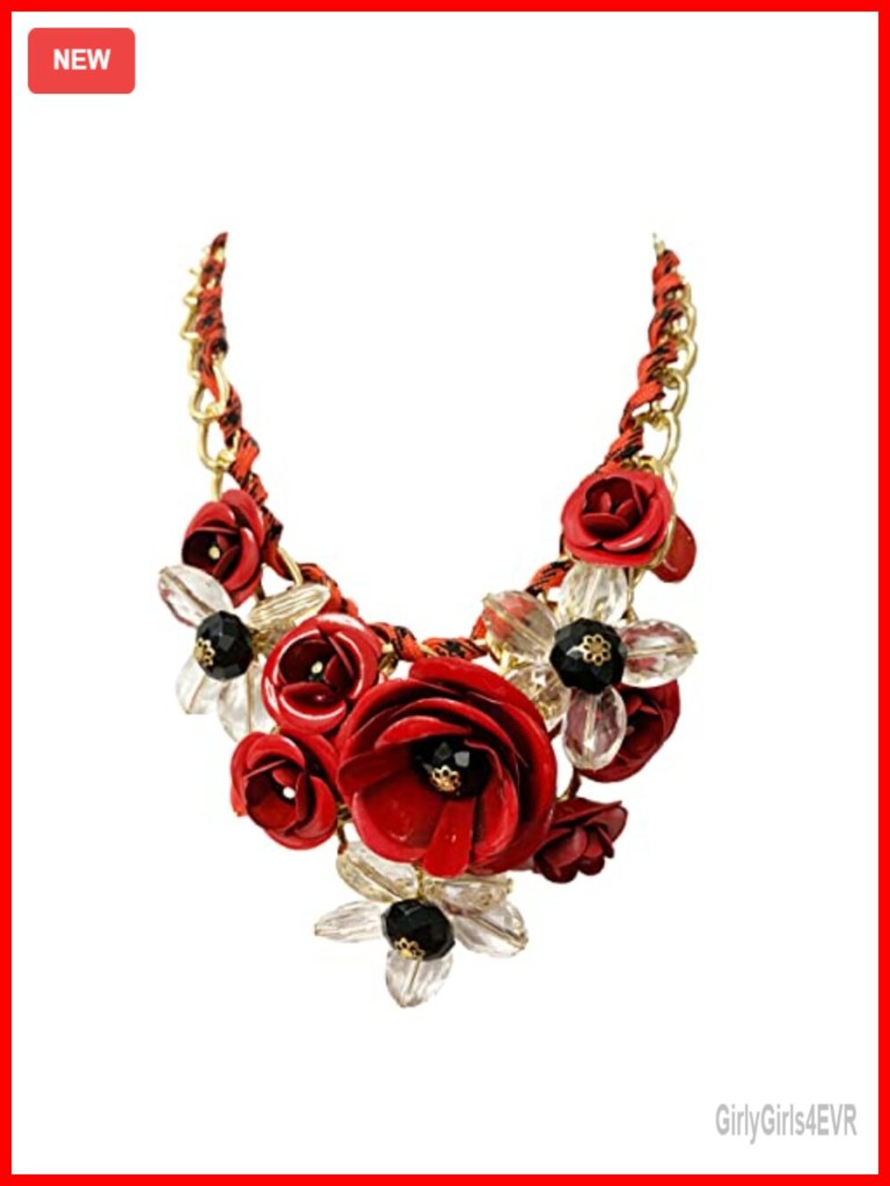 Chunky Flower Bib Necklace - Drama Collar Jewelry Set for Prom Party